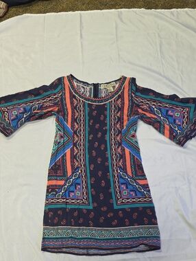 Flying Tomato Navy Blue Multicolor Geometric Print Dress